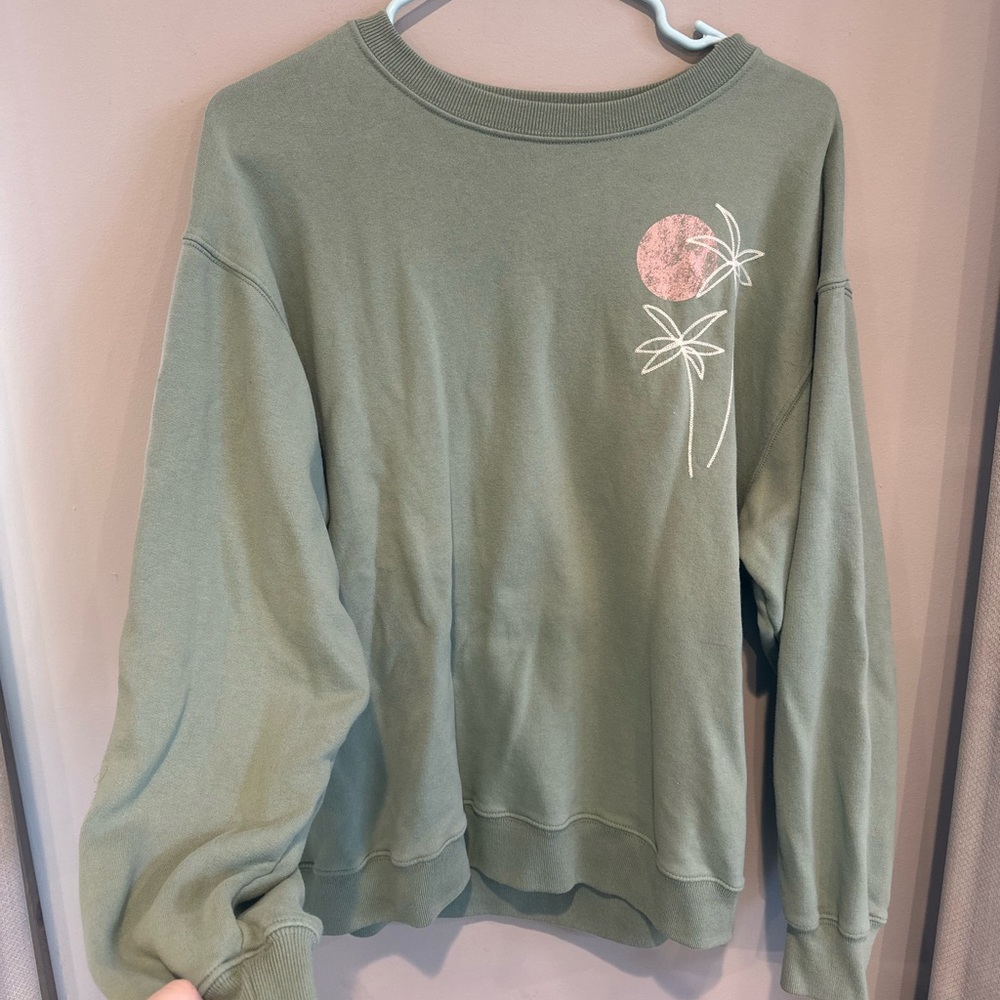 Hollister Green Sweatshirt with Pink and White Design